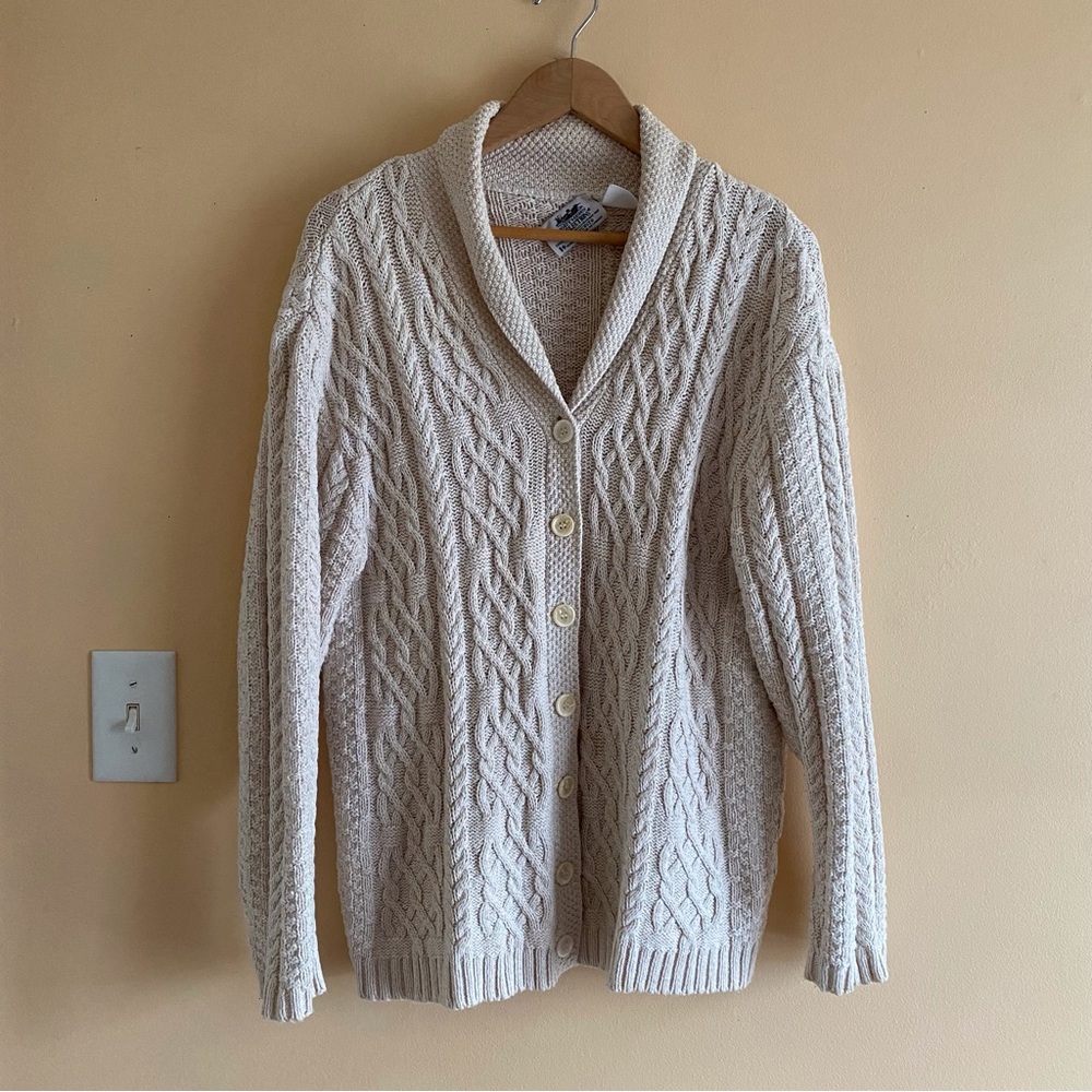 Parkhurst Northern Reflections Cable Knit Cardigan Sweater Shawl Collar Cream - Picture 2 of 14